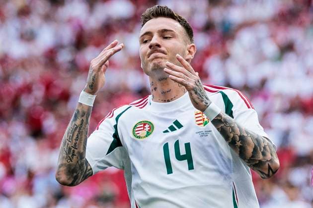 UEFA EURO 2024 Germany Hungary 19 06 2024 Bendeguz Bolla Hungary, 14 struggles with a missed opportunity UEFA EURO 2024 Germany Hungary Stuttgart Arena, Stuttgart on 19 06 2024 Copyright: xBEAUTIFULxSPORTS Wunderlx