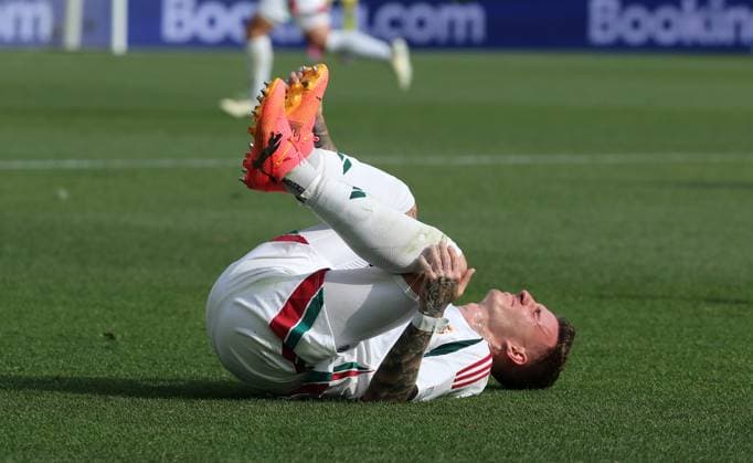 Bendeguz Bolla on the ground Single image Crop action Sport Football Soccer European Championship Euro 2024 European Championship Men Season 2023 2024 19 06 2024 Germany GER vs Hungary HUN in Stuttgart DFL regulations prohibit any use of photographs as image sequences and or quasi video