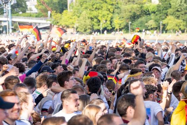 Fanzone Fan Mile Frankfurt am Main, 19 06 2024 Cheering celebrating fans after a goal for Germany, Fanzone Fan Mile Frankfurt, Frankfurt am Main, Fanzone Fan Mile, 19 6 2024 Copyright: xBEAUTIFULxSPORTS Gawlikx