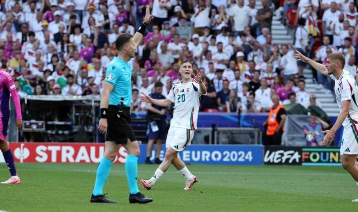 Referee Danny Makkelie NED indicates offside no goal for Roland Sallai Sport Football Soccer European Championship Euro 2024 European Championship Men Season 2023 2024 19 06 2024 Germany GER vs Hungary HUN in Stuttgart DFL regulations prohibit any use of photographs as image sequences and or quasi video