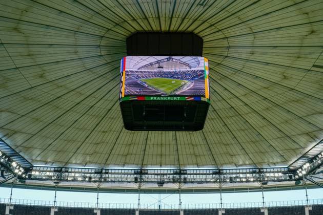 Roof closed in Stadium Denmark Training, UEFA European Championship, EM, Europameisterschaft 2024, Group C, Football, Frankfurt Arena, Frankfurt, Germany, 19 Jun 2024 EDITORIAL USE ONLY No use with unauthorised audio, video, data, fixture lists, club league logos or live services. Online in-match use limited to 120 images, no video emulation. No use in betting, games or single club league player publications. Copyright: xDavexShopland Shutterstockx 14543914w
