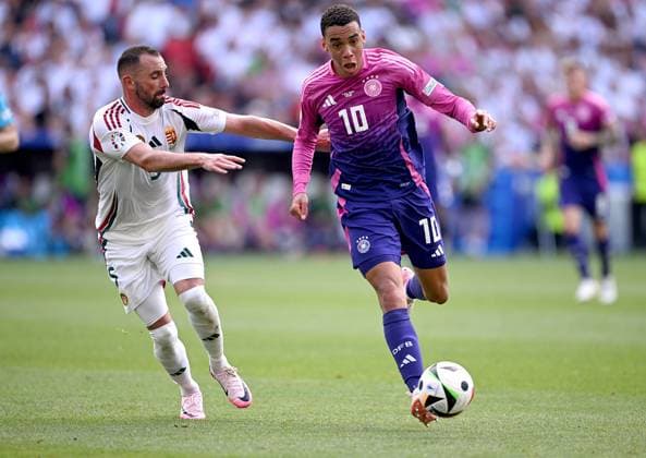 Football Euro 2024 Group A 19 06 2024 Germany Hungary Attila Fiola left, Hungary v Jamal Musiala right, Germany