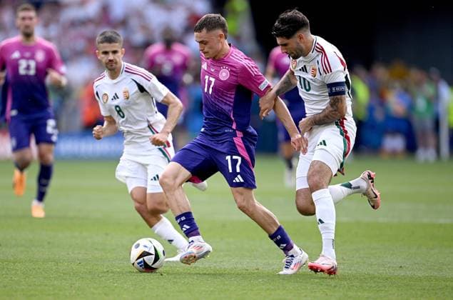 Football Euro 2024 Group A 19 06 2024 Germany Hungary Adam Nagy left, Hungary v Florian Wirtz center, Germany v Dominik Szoboszlai right, Hungary