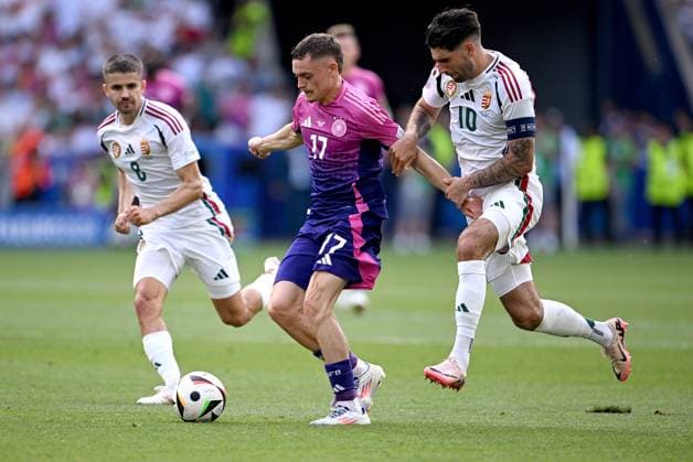 Football Euro 2024 Group A 19 06 2024 Germany Hungary Adam Nagy left, Hungary v Florian Wirtz center, Germany v Dominik Szoboszlai right, Hungary