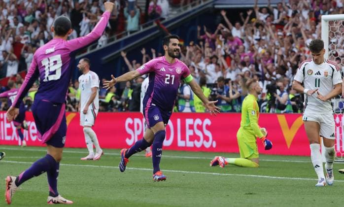 Ilkay Gündogan cheers after 2 0 joy emotion jubilation Sport Football Soccer European Championship Euro 2024 European Championship Men Season 2023 2024 19 06 2024 Germany GER vs Hungary HUN in Stuttgart DFL regulations prohibit any use of photographs as image sequences and or quasi video