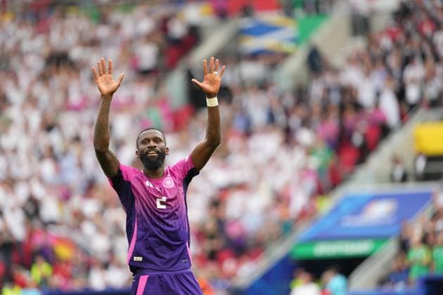 EURO 2024 - Matchday 2, Group A: Germany vs. Hungary Antonio Rudiger celebrates Ilkay Gundogan s goal during the EURO 2024 Day 1, Group F match between Portugal and Czech Republic on 19 June 2024, at Stuttgart Arena, in Stuttgart, Germany Stuttgart Stuttgart Arena Germany Copyright: xAlexandraxFechetex DSC09275