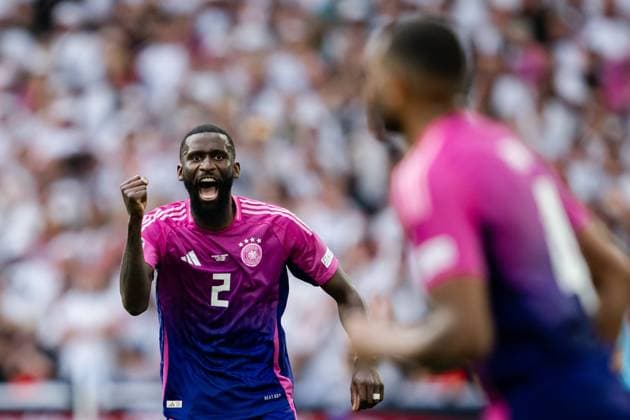 240619 Antonio Ruediger of Germany celebrates during the UEFA Euro 2024 Football Championship match between Germany and Hungary on June 19, 2024 in Stuttgart Photo Jesper Zerman BILDBYRAN kod JZ JZ0542 fotboll football soccer fotballs em europamästerskap em uefa euro uefa european football championship euro 2024 tyskland germany hungary bbeng jubel  Copyright: JESPERxZERMAN BB240619JZ128