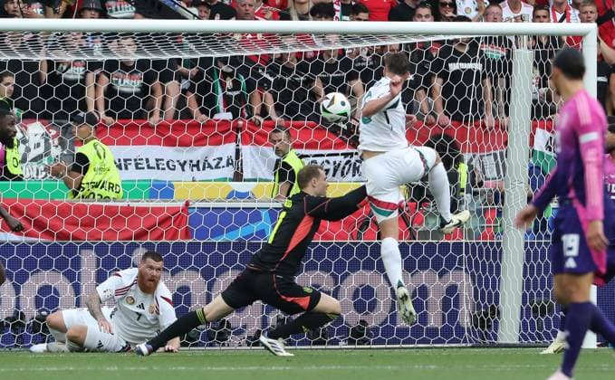 Martin Adam, Goalkeeper Manuel Neuer, Willi Orban duel Match scene Action Sport Football Soccer European Championship Euro 2024 European Championship Men Season 2023 2024 19 06 2024 Germany GER vs Hungary HUN in Stuttgart DFL regulations prohibit any use of photographs as image sequences and or quasi video