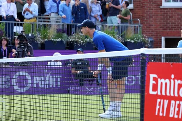 19th June 2024; Cinch Championships, Queens Club, West Kensington, London, England: Cinch Championships Queens Club, Day 3; Andy Murray (GBR) looking visibly injured before the match begins against Jordan Thompson (AUS), mens singles match  ActionPlus12656942 JohnxPatrickxFletcher