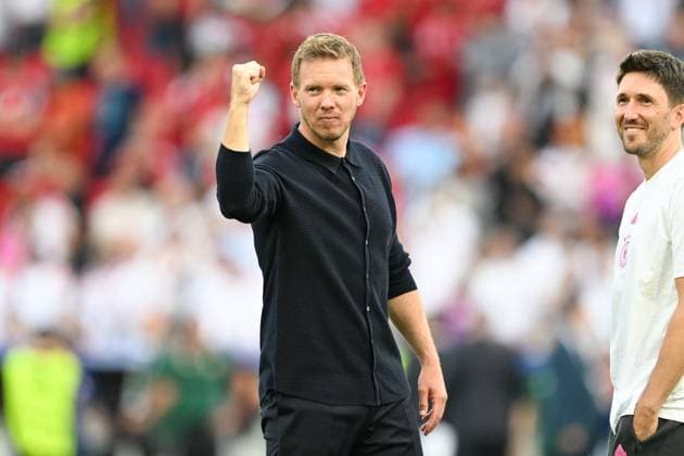 Euro 2024 Germany Hungary on 19 06 2024 in the MHPArena in Stuttgart National coach Julian Nagelsmann Germany celebrates after the victory MT