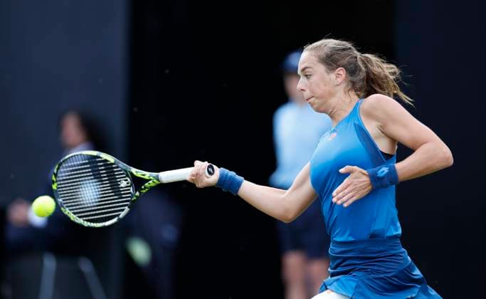 19th June 2024; Edgbaston Priory Club, Birmingham, England: Rothesay Tennis Classic Birmingham, Day 3; Lucia Bronzetti (ITA) in her womens singles match against Anastasia Potapova  ActionPlus12656965 RogerxEvans