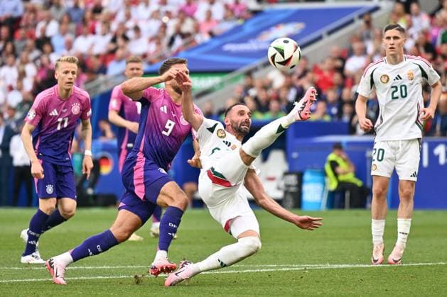 19 06 2024, xscotx, European Football Championship 2024, Germany Hungary, emspor, v l Niclas Fuellkrug Füllkrug, Germany, 9 , Attila Fiola Hungary, 5 duel, duel, fight, tackle Stuttgart