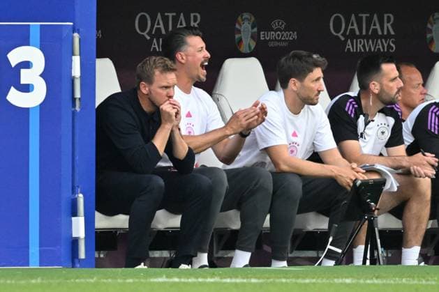 19 06 2024, xsltx, European Football Championship 2024, Germany Hungary emspor, v l Julian Nagelsmann Germany, Coach , Sandro Wagner Germany, Co Coach , Benjamin Glueck Glück, Germany, Co Coach DFL DFB REGULATIONS PROHIBIT ANY USE OF PHOTOGRAPHS as IMAGE SEQUENCES and or QUASI VIDEO Stuttgart
