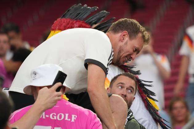 Germany coach Julian Nagelsmann Germany Germany visits his girlfriend Lena Wurzenberger after the match and high-fives with fans in the stands Stuttgart 19 06 2024 Germany vs Hungary, EURO2024, Group A, M14, EM Arena Stuttgart