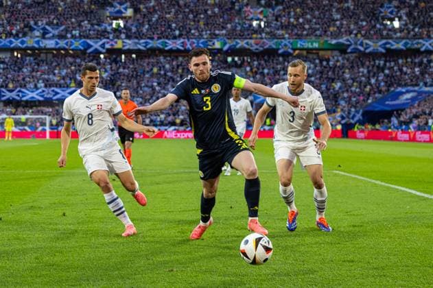 Football - UEFA EURO, EM, Europameisterschaft,Fussball 2024 - Group A - Scotland v Switzerland COLOGNE, GERMANY - Wednesday, June 19, 2024: Scotland s captain Andy Robertson during the UEFA Euro 2024 Group A match between Scotland and Switzerland at the Müngersdorfer Stadium. (Photo by David Rawcliffe Propaganda) COLOGNE Müngersdorfer Stadium NORTH RHINE-WESTPHALIA GERMANY  Copyright: xDavidxRawcliffex P2024-06-19-Scotland_Switzerland-34