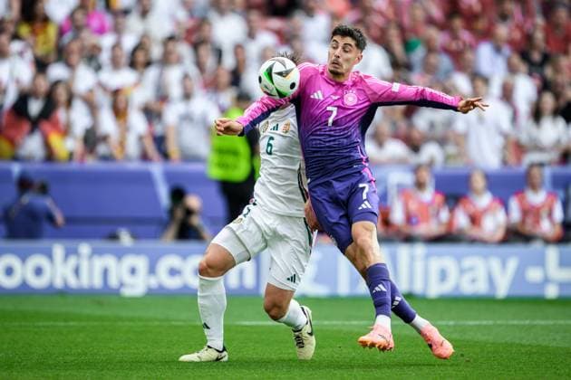 240619 Willi Orban of Hungary against Kai Havertz of Germany during the UEFA Euro 2024 Football Championship match between Germany and Hungary on June 19, 2024 in Stuttgart Photo Jesper Zerman BILDBYRAN kod JZ JZ0542 fotboll football soccer fotballs em europamästerskap em uefa euro uefa european football championship euro 2024 tyskland germany hungary bbeng  Copyright: JESPERxZERMAN BB240619JZ179