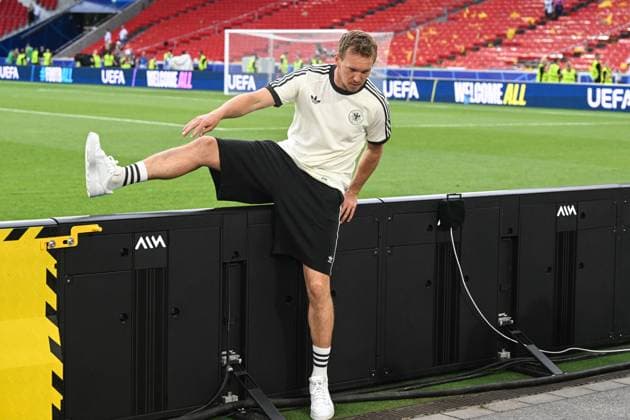 Coach Julian Nagelsmann Germany climbs over the advertising board after the match Football, men, season 2023 24, Euro 20204 Group A 2 matchday in Stuttgart, Germany Hungary, v l , 19 06 2024, Copyright: xMatthiasxKochx