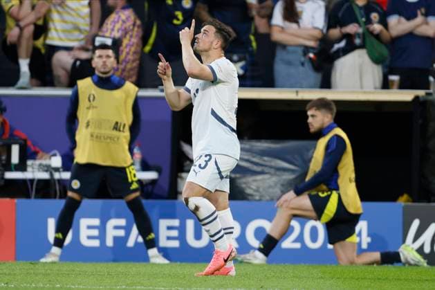 Scotland v Switzerland: Group A - UEFA EURO, EM, Europameisterschaft,Fussball 2024 Xherdan Shaqiri of Switzerland celebrates equalizing goal during the UEFA EURO 2024 group stage match between Scotland and Switzerland at Cologne Stadium on June 19, 2024 in Cologne, Germany. Cologne Cologne Stadium Germany Germany Copyright: xRichardxSellers Sportsphoto APLx 14041501