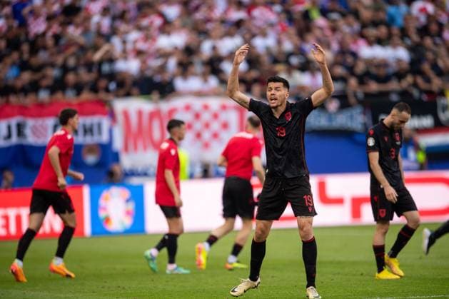 HAMBURG, GERMANY - JUNE 19: Mirlind Daku of Albania during the UEFA EURO, EM, Europameisterschaft,Fussball 2024 group stage match between Croatia and Albania at Volksparkstadion on June 19, 2024 in Hamburg, G Croatia v Albania: Group B - UEFA EURO 2024 Copyright: xSebastianxFrejx