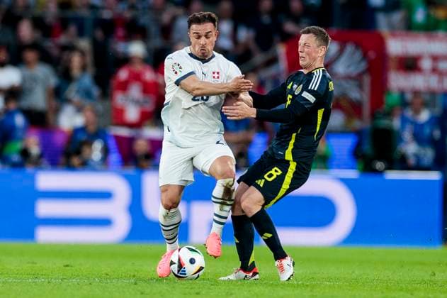 UEFA EURO 2024 Scotland Switzerland 19 06 2024 Xherdan Shaqiri Switzerland, 23 , Callum McGregor Scotland, 8 UEFA EURO 2024 Scotland Switzerland Stadion Köln, Cologne on 19 06 2024 Copyright: xBEAUTIFULxSPORTS Meuselx