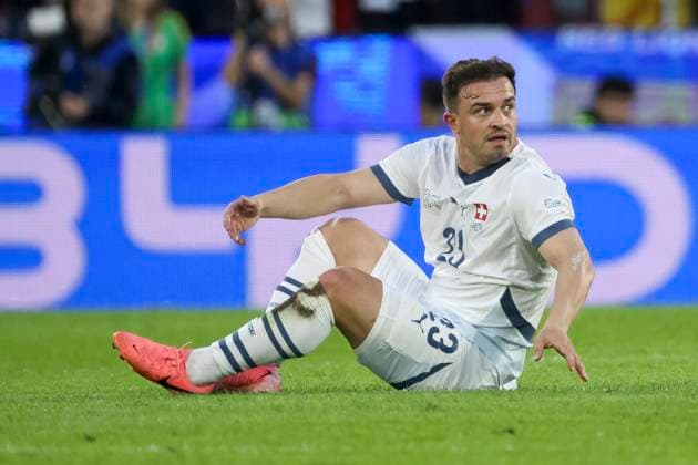 Xherdan Shaqiri Switzerland, 23 on the ground , Football, UEFA , European Championship, Group A 2024, Scotland vs Switzerland, 19 06 2024, Cologne Stadium, Cologne, Germany Cologne Cologne Stadium Nordrhein Westfalen Germany Copyright: xGrantxHubbsx