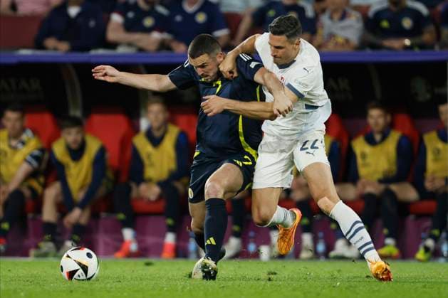 Scotland v Switzerland: Group A - UEFA EURO, EM, Europameisterschaft,Fussball 2024 John McGinn of Scotland and Fabian Schar of Switzerland challenge during the UEFA EURO 2024 group stage match between Scotland and Switzerland at Cologne Stadium on June 19, 2024 in Cologne, Germany. Cologne Cologne Stadium Germany Germany Copyright: xRichardxSellers Sportsphoto APLx 14041515
