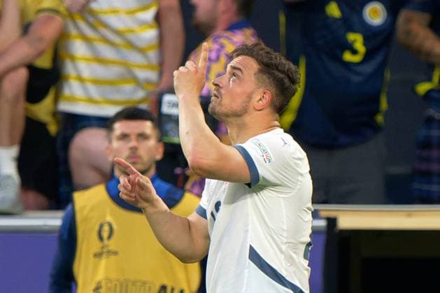 UEFA European Football Championship - UEFA EURO, EM, Europameisterschaft,Fussball 2024 - Scotland vs Switzerland Xherdan Shaqiri of Swiss celebrates after scoring a goal during UEFA Euro 2024 - Scotland vs Switzerland, UEFA European Football Championship in Colony, Germany, June 19 2024 Colony Germany  Copyright: xIPAxSport ABACAx