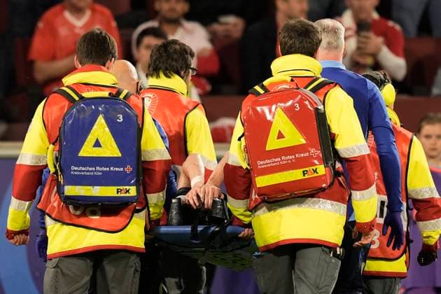 Scotland s Kieran Tierney injured during the Euro 2024 soccer match between Scotland and Swiss at the RheinEnergie Stadion, Cologne, Germany - Wednesday 19 , June , 2024. - Soccer .  Copyright: xFabioxFerrari LaPressex