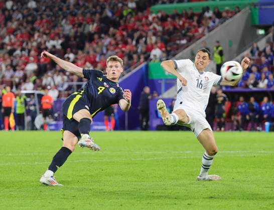 Scotland v Switzerland UEFA EURO, EM, Europameisterschaft,Fussball 2024 Group A Scott McTominay of Scotland has a shot at goal during the UEFA Euro 2024 Group A match between Scotland and Switzerland at RheinEnergieStadion, Cologne Copyright: xPaulxChestertonx FIL-20271-0185 UK Newspapers OUT