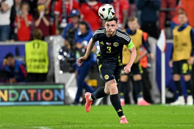 240619 EURO2024 SCOTLAND VS SWITZERLAND Andrew Robertson (3) of Scotland pictured in action during a soccer game between the national teams of Scotland and Switzerland on the 2nd matchday in Group A in the group stage of the UEFA EURO, EM, Europameisterschaft,Fussball 2024 tournament , on Wednesday 19 June 2024 in Cologne , Germany . PHOTO SPORTPIX David Catry Cologne GERMANY  Copyright: xx 465145