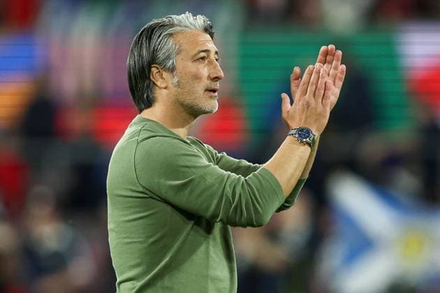 Switzerland manager Murat Yakin applauds fans at full-time Scotland v Switzerland, UEFA European Championship, EM, Europameisterschaft 2024, Group A, Football, Cologne Stadium, Cologne, Germany, 19 Jun 2024 EDITORIAL USE ONLY No use with unauthorised audio, video, data, fixture lists, club league logos or live services. Online in-match use limited to 120 images, no video emulation. No use in betting, games or single club league player publications. Copyright: xMattxWest Shutterstockx 14543656cl