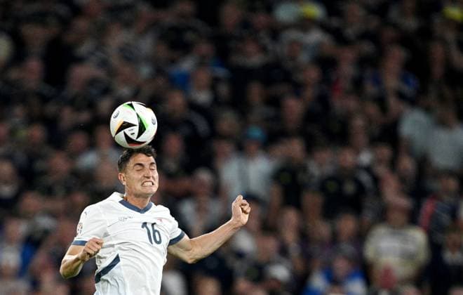 Fußball EURO 2024 Scotland - Switzerland 8712041 19.06.2024 Switzerland s Vincent Sierro heads a ball during the UEFA EURO, EM, Europameisterschaft,Fussball 2024 Group A soccer match between Scotland and Switzerland at the Cologne Stadium in Cologne, Germany. Alexey Filippov Sputnik Cologne Germany  Copyright: xAlexeyxFilippovx