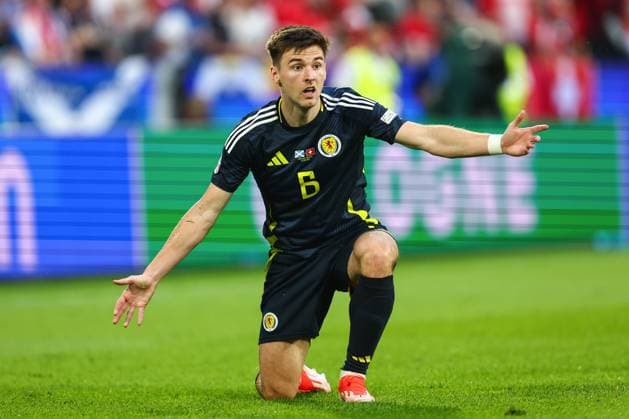 Schweiz - Schottland 19. Juni 2024, Köln UEFA EUROs Gruppe A Schweiz - Schottland Kieran Tierney von Schottland Foto Charlotte Wilson Abseits Köln Deutschland  Copyright: xCharlottexWilsonx xOffsidexOffside