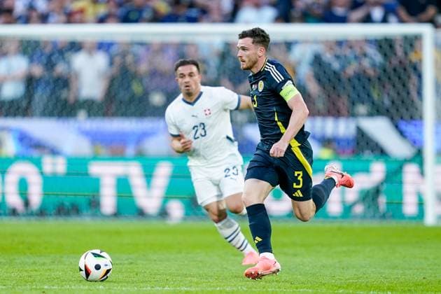 Cologne, Germany, June 19th 2024: Andrew Robertson (3 Scotland) controls the ball during the UEFA EURO, EM, Europameisterschaft,Fussball 2024 Germany Group A football match between Scotland and Switzerland at Cologne Stadium in Cologne, Germany. (Daniela Porcelli SPP) Copyright: xDanielaxPorcellix xSPPx spp-en-DaPoSp-20240619-_DP11993