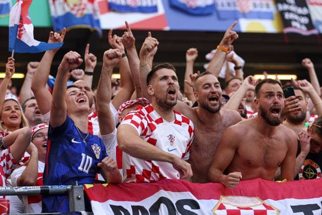 Croatia fans in the stands Croatia v Albania, UEFA European Championship, EM, Europameisterschaft 2024, Group B, Football, Volksparkstadion, Hamburg, Germany, 19 Jun 2024 EDITORIAL USE ONLY No use with unauthorised audio, video, data, fixture lists, club league logos or live services. Online in-match use limited to 120 images, no video emulation. No use in betting, games or single club league player publications. Copyright: xPaulxCurrie Shutterstockx 14543648lg