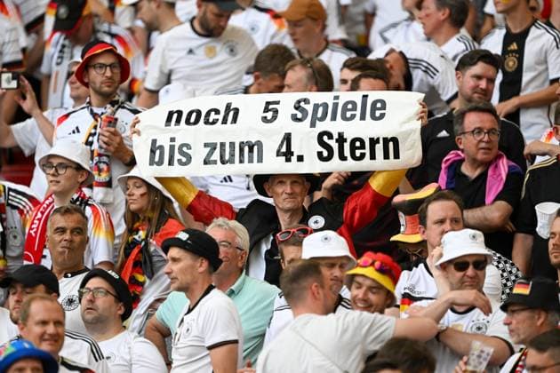 Euro 2024 Germany Hungary on 19 06 2024 in the MHPArena in Stuttgart German fans with a poster 5 games to go until the 4 star MT