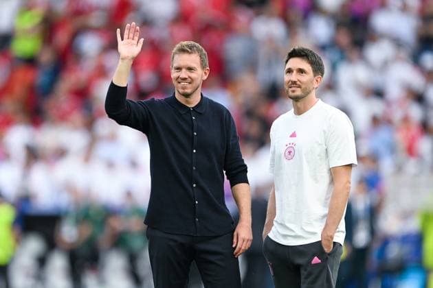 Euro 2024 Germany Hungary on 19 06 2024 in the MHPArena in Stuttgart National coach Julian Nagelsmann Germany and Benjamin Glück Glueck Germany MT