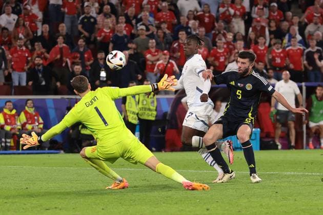 Cologne, Germany, 19th June 2024. Breel Embolo of Switzerland scores a goal only for his effort to be subsequently disallowed for offside during the UEFA European Championships match at Cologne Stadium, Cologne. Picture credit should read: Jonathan Moscrop Sportimage EDITORIAL USE ONLY. No use with unauthorised audio, video, data, fixture lists, club league logos or live services. Online in-match use limited to 120 images, no video emulation. No use in betting, games or single club league player publications. SPI-3186-0010