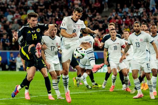 UEFA EURO 2024 Scotland Switzerland 19 06 2024 Remo Freuler Switzerland, 8 , Billy Gilmour Scotland, 14 UEFA EURO 2024 Scotland Switzerland Cologne Stadium, Cologne on 19 06 2024 Copyright: xBEAUTIFULxSPORTS Meuselx