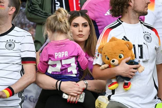 European Championship 2024 Germany Hungary on 19 06 2024 in the MHPArena in Stuttgart Alicia Andrich with daughter Malia Robert Andrich Wife of Robert Andrich MT