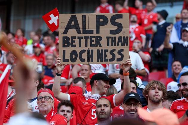 Switzerland fans enjoy the atmosphere Scotland v Switzerland, UEFA European Championship, EM, Europameisterschaft 2024, Group A, Football, Cologne Stadium, Cologne, Germany, 19 Jun 2024 EDITORIAL USE ONLY No use with unauthorised audio, video, data, fixture lists, club league logos or live services. Online in-match use limited to 120 images, no video emulation. No use in betting, games or single club league player publications. Copyright: xMattxWest Shutterstockx 14543656eq