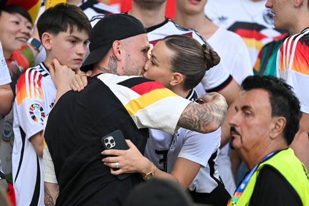 European Championship 2024 Germany Hungary on 19 06 2024 in the MHPArena in Stuttgart David Raum Germany and his wife Eva Katharina Raum MT