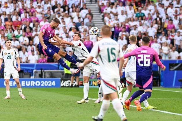 Euro 2024 Germany Hungary on 19 06 2024 at the MHPArena in Stuttgart Niclas Füllkrug Fuellkrug Germany in a duel against Willi Orban HUN MT