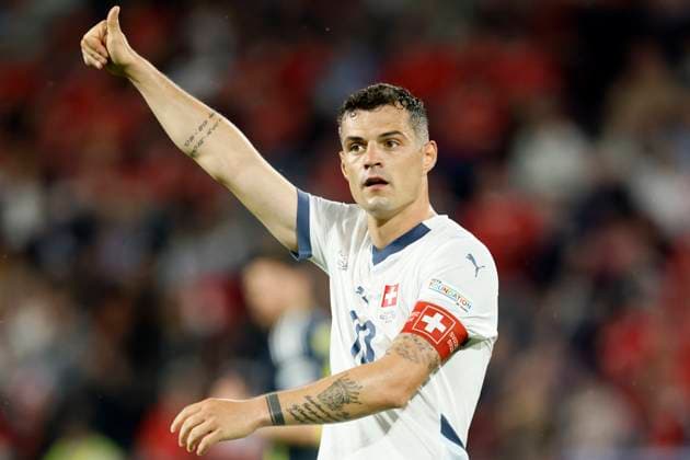 Scotland v Switzerland: Group A - UEFA EURO, EM, Europameisterschaft,Fussball 2024 Granit Xhaka of Switzerland pointing during the UEFA EURO 2024 group stage match between Scotland and Switzerland at Cologne Stadium on June 19, 2024 in Cologne, Germany. Cologne Cologne Stadium Germany Germany Copyright: xRichardxSellers Sportsphoto APLx 14041559