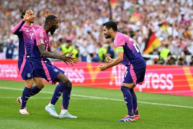 Euro 2024 Germany Hungary on 19 06 2024 at the MHPArena in Stuttgart Ilkay Gündogan Guendogan Germany celebrates after his goal for 2 0 with Antonio Rüdiger Ruediger Germany MT