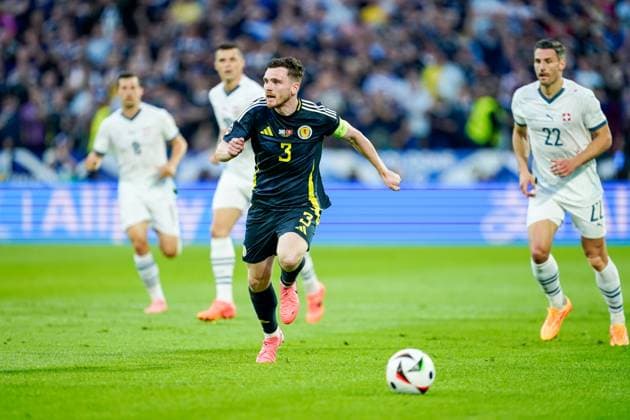 Cologne, Germany, June 19th 2024: Andrew Robertson (3 Scotland) controls the ball during the UEFA EURO, EM, Europameisterschaft,Fussball 2024 Germany Group A football match between Scotland and Switzerland at Cologne Stadium in Cologne, Germany. (Daniela Porcelli SPP) Copyright: xDanielaxPorcellix xSPPx spp-en-DaPoSp-20240619-_DP12074