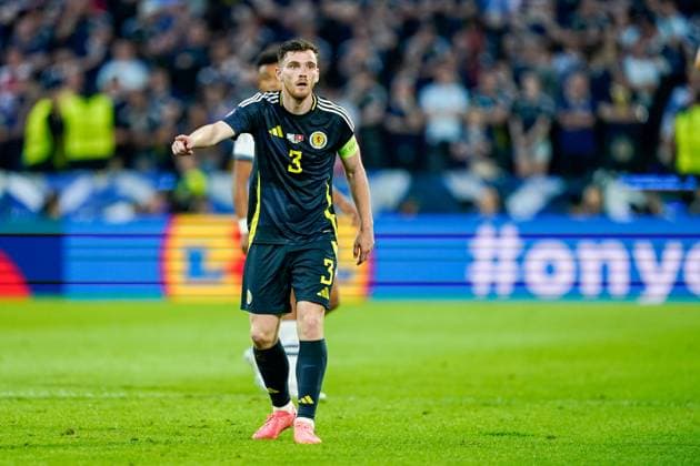 Cologne, Germany, June 19th 2024: Andrew Robertson (3 Scotland) gestures during the UEFA EURO, EM, Europameisterschaft,Fussball 2024 Germany Group A football match between Scotland and Switzerland at Cologne Stadium in Cologne, Germany. (Daniela Porcelli SPP) Copyright: xDanielaxPorcellix xSPPx spp-en-DaPoSp-20240619-_DP12147