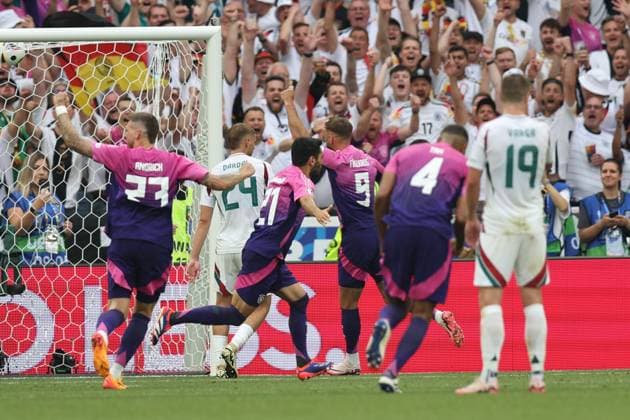 IIlkay Gundogan (Germany) celebrates after scoring his team s second goal during the UEFA EURO, EM, Europameisterschaft,Fussball Germany 2024 match between Germany 2-0 Hungary at Stuttgart Arena on June 19, 2024 in Stuttgart, Germany. Noxthirdxpartyxsales  (256971006)