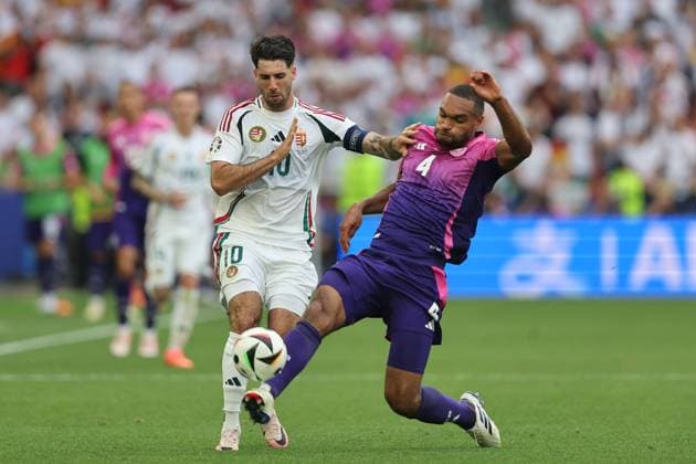 Dominik Szoboszlai (Hungary)Jonathan Tah (Germany) during the UEFA EURO, EM, Europameisterschaft,Fussball Germany 2024 match between Germany 2-0 Hungary at Stuttgart Arena on June 19, 2024 in Stuttgart, Germany. Noxthirdxpartyxsales  (256971013)