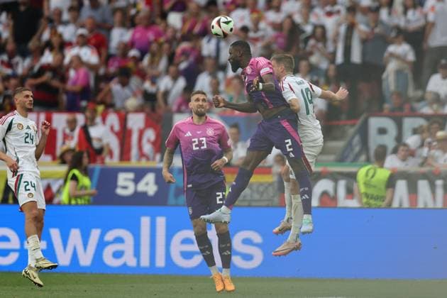 Marton Dardai (Hungary)Robert Andrich (Germany)Antonio Rudiger (Germany)Barnabas Varga (Hungary) during the UEFA EURO, EM, Europameisterschaft,Fussball Germany 2024 match between Germany 2-0 Hungary at Stuttgart Arena on June 19, 2024 in Stuttgart, Germany. Noxthirdxpartyxsales  (256971038)